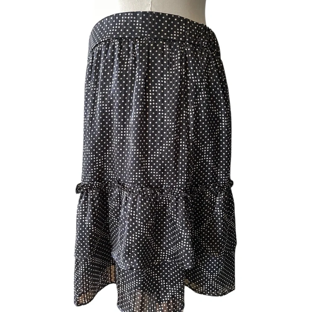 ❤️ J. Crew Black and White Metallic Polka Dot Ruffle Chiffon Skirt